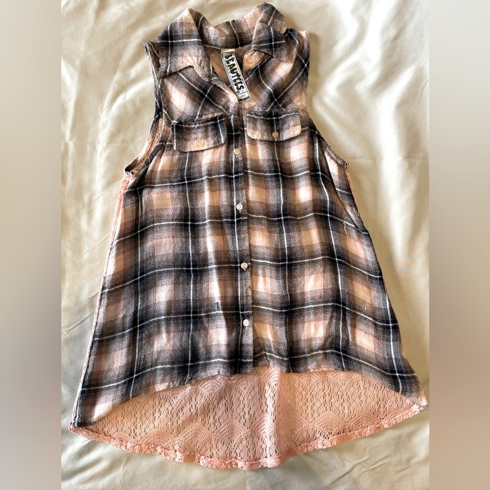 Girls plaid top with lace